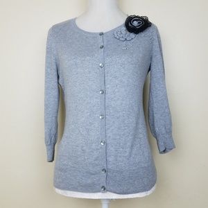 Caslon Cotton Cardigan Sweater With Black Rose Detail size Small